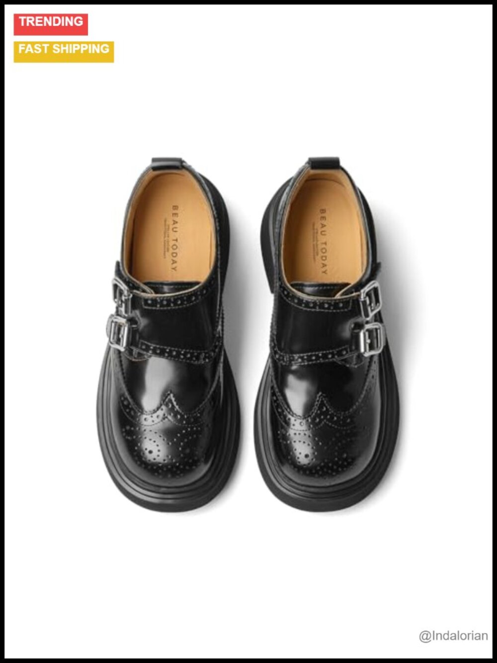 Women's Leather Platform Loafers Monk Strap Chunky Slip-On Business Casual